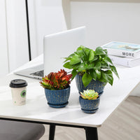 Ceramic Plant Pots with Drainage Holes and Saucers, round Blue Flower Pots for I