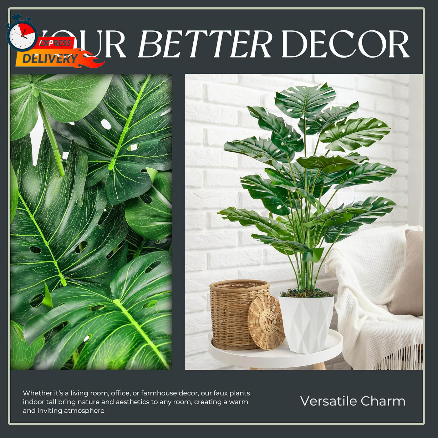 Der Rose 28" Tall Fake Plants Large Artificial Monstera Faux Potted Plants Indoo