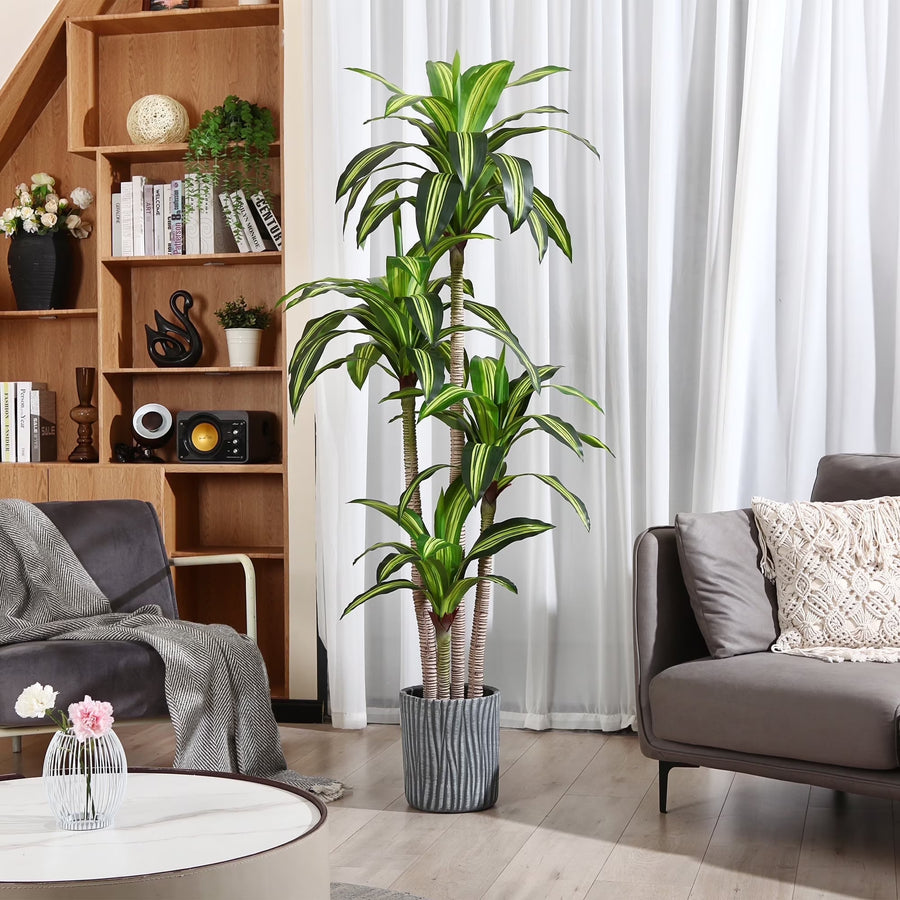 Artificial Plants, 6Ft Fake Dracaena Tree in Black Plastic Pot, Faux Plants Indoor Outdoor Decor, Silk Plants for Home Decor Office Porch Patio Perfect Housewarming Gift