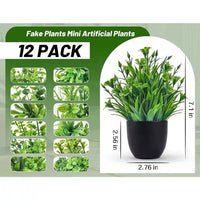12 Pack Green Artificial Plants Small Faux Plants in Black Pot