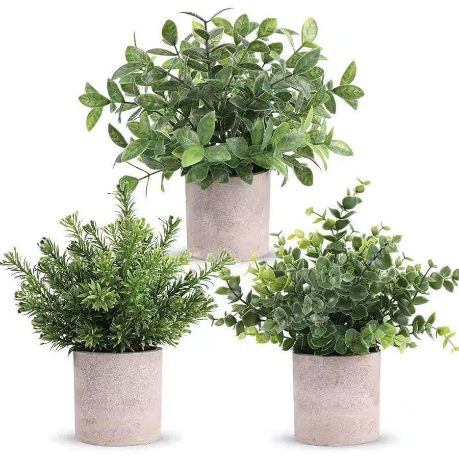 10 In. H Fake Plants Green Artificial Plastic Eucalyptus Plants (3-Pack)