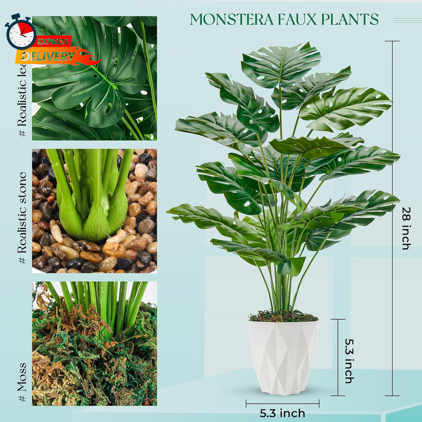 Der Rose 28" Tall Fake Plants Large Artificial Monstera Faux Potted Plants Indoo