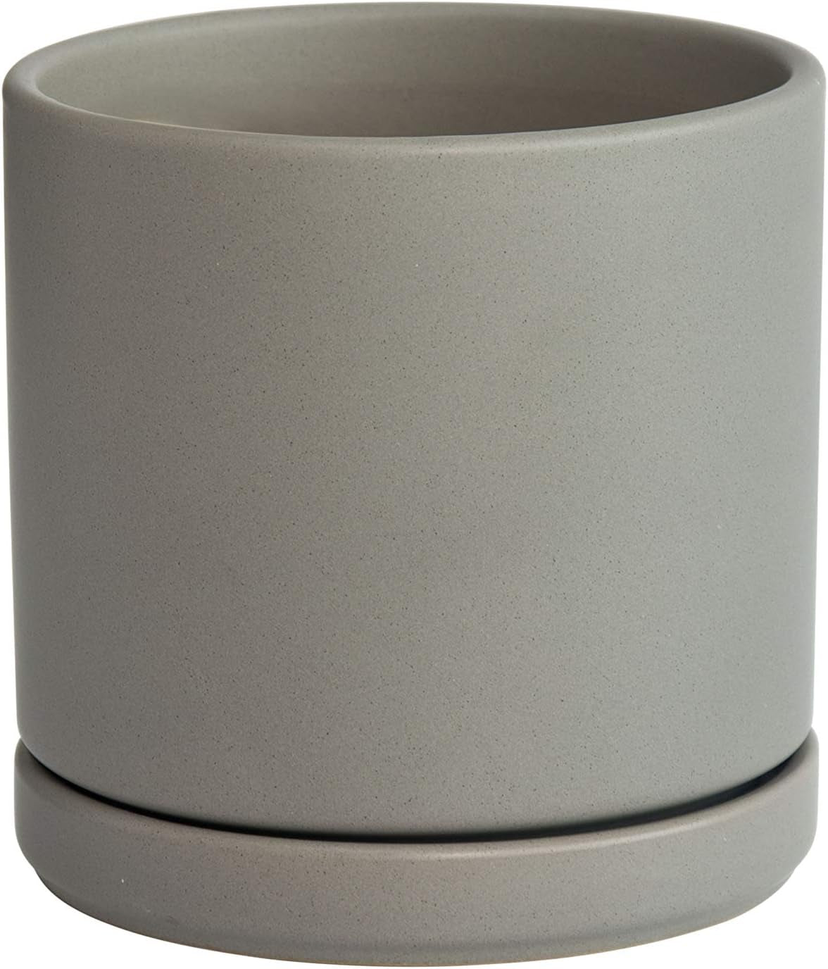 6 Inch Ceramic Planter Pot with Drainage Hole and Saucer, Indoor Cylinder round Flower Pot, Grey, 94-O-C-3