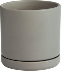 6 Inch Ceramic Planter Pot with Drainage Hole and Saucer, Indoor Cylinder round Flower Pot, Grey, 94-O-C-3