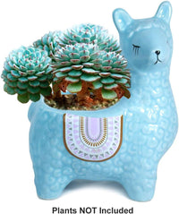 Cute Llama Ceramic Succulent Planter/Plant Pot/Flower Pot/Bonsai Pot, Sky Blue