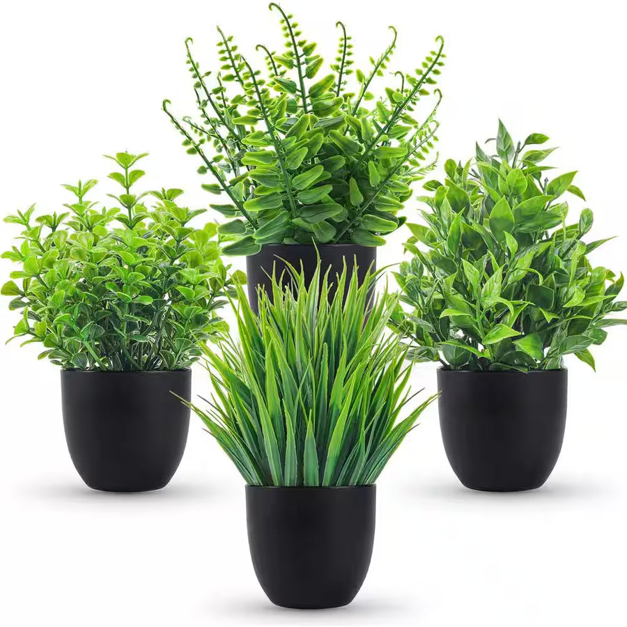 4-Packs Green Artificial Plants Small Faux Plants