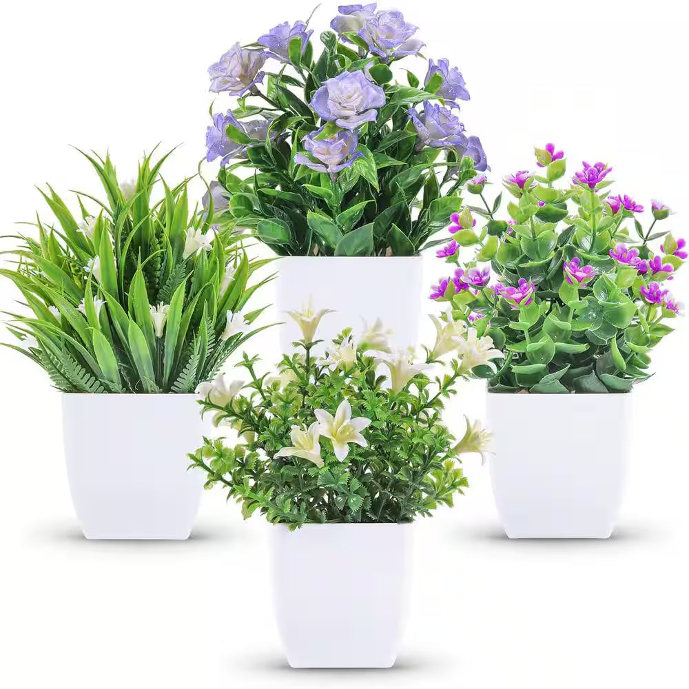 7.18 In. Green Indoor Artificial Fake Plants Mini Faux Plants, 4 Pack