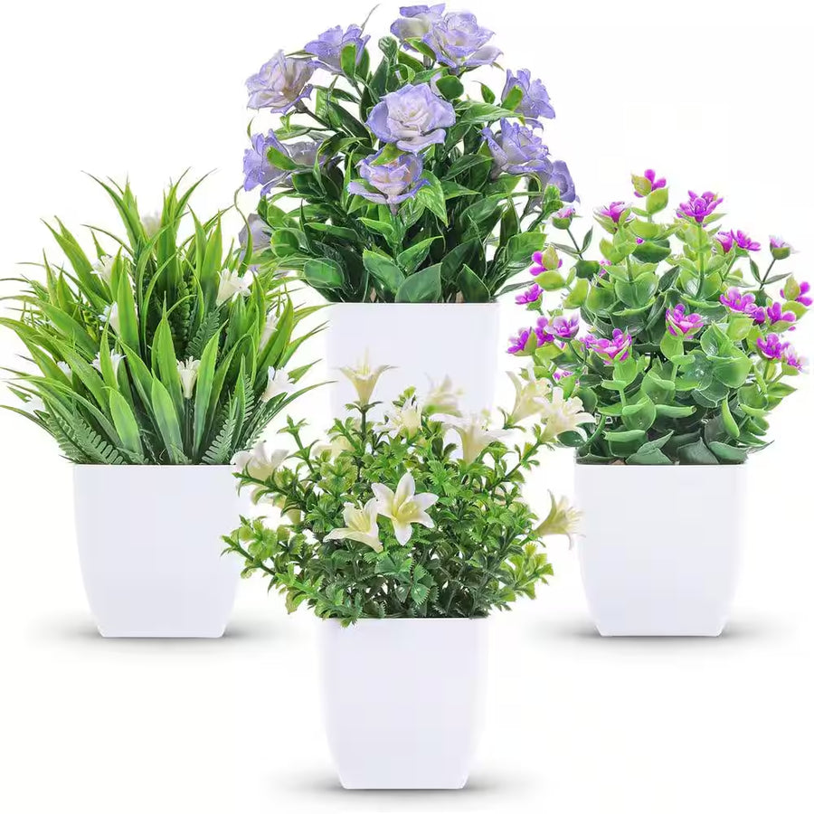 7.18 In. Green Indoor Artificial Fake Plants Mini Faux Plants, 4 Pack