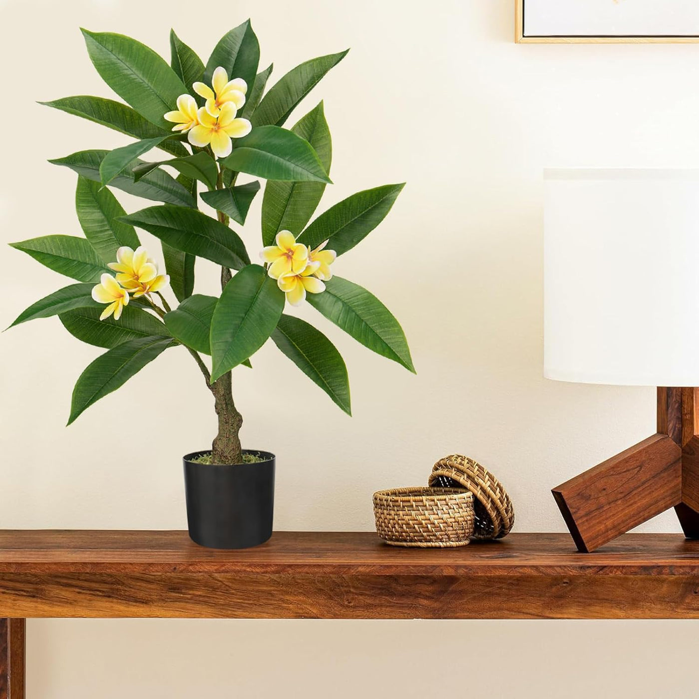 Artificial Plants Indoor 26.77'' Fake Tropical Plumeria Flowers Tree Plants in B