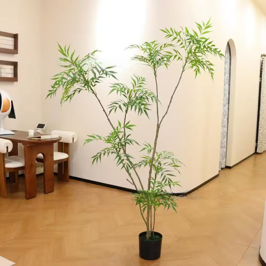 5.9 Ft. Artificial Mahonia Fortunei Tree, Fake Plants with Planter, Faux Floor Plants