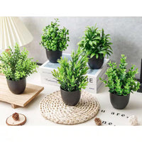 12 Pack Green Artificial Plants Small Faux Plants in Black Pot