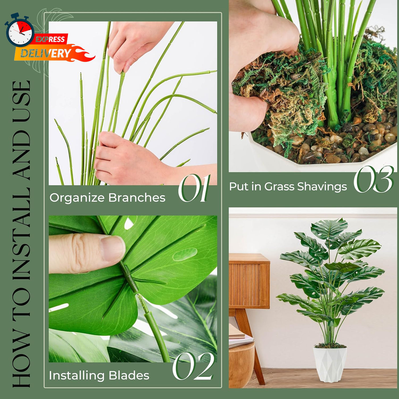 Der Rose 28" Tall Fake Plants Large Artificial Monstera Faux Potted Plants Indoo