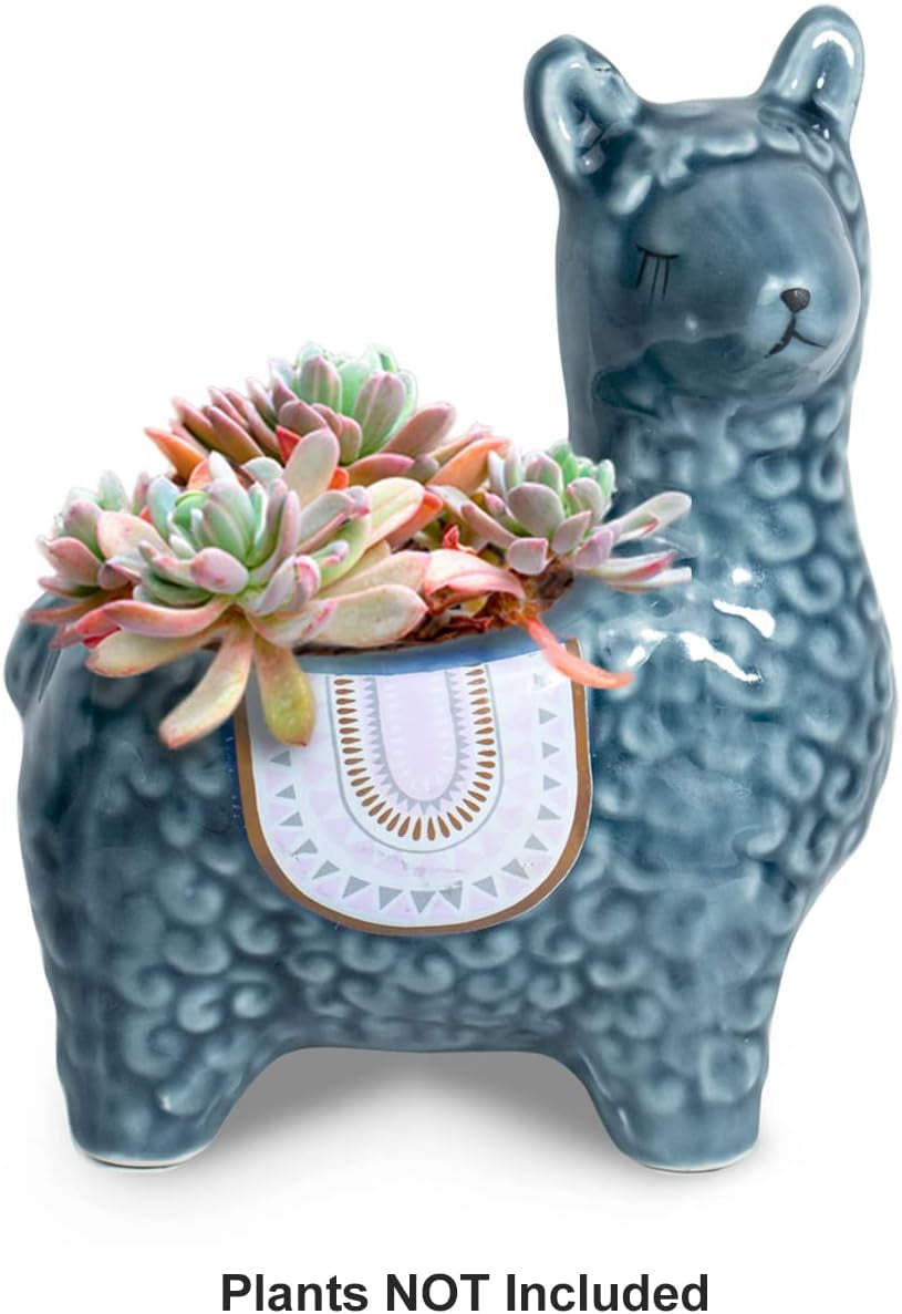 Cute Llama Ceramic Succulent Planter/Plant Pot/Flower Pot/Bonsai Pot, Blue Gray