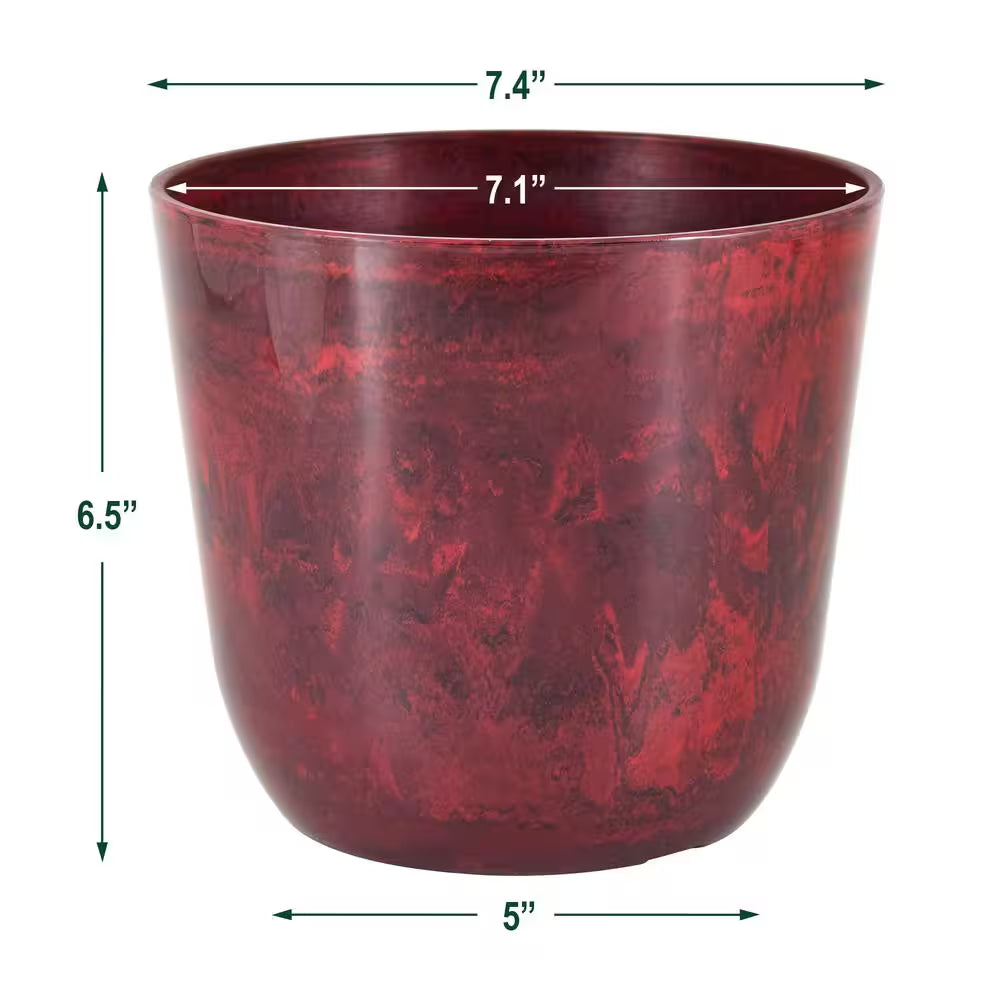 7.5 In. X 6.5 In. Marble Red Plastic Pot (2-Pack)