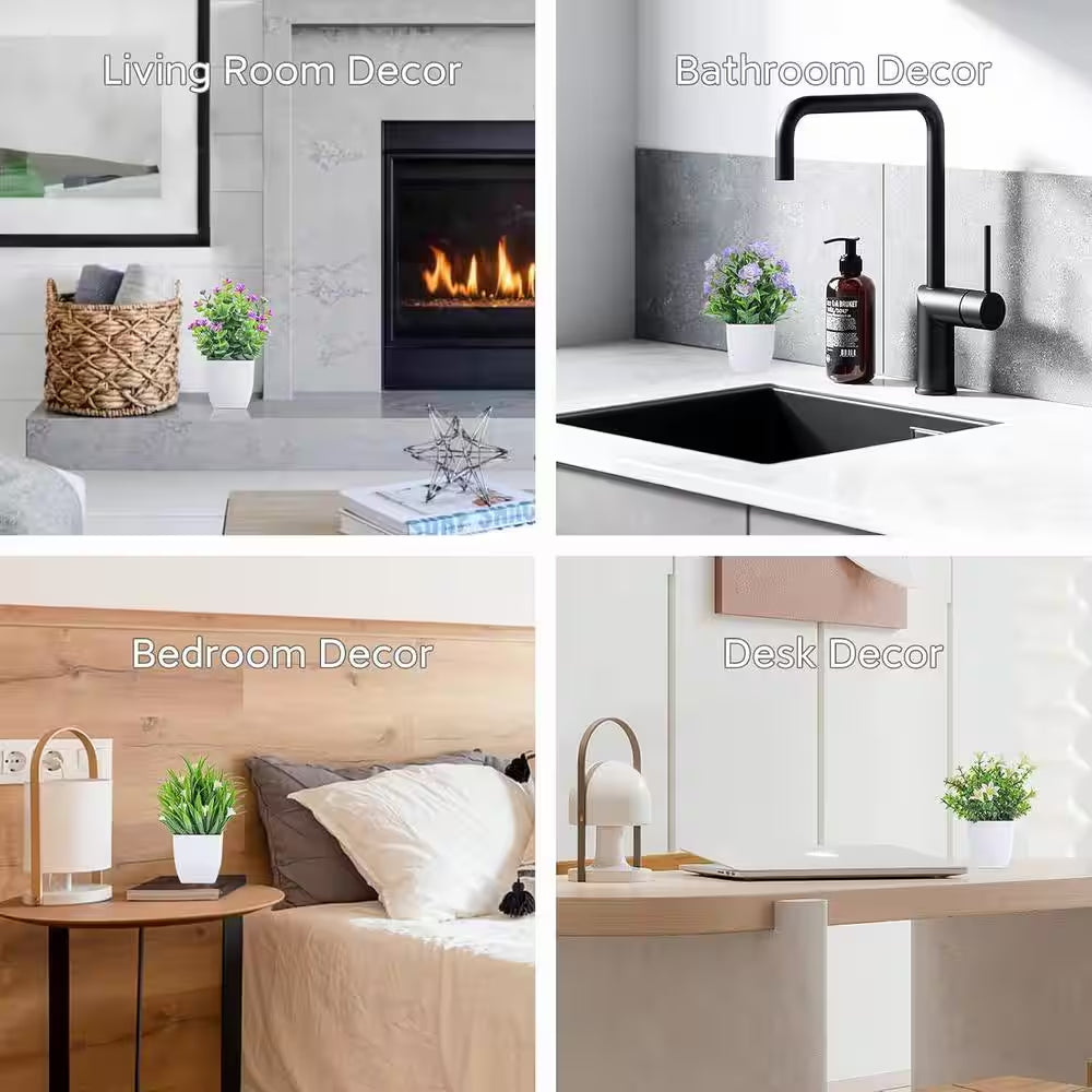 7.18 In. Green Indoor Artificial Fake Plants Mini Faux Plants, 4 Pack