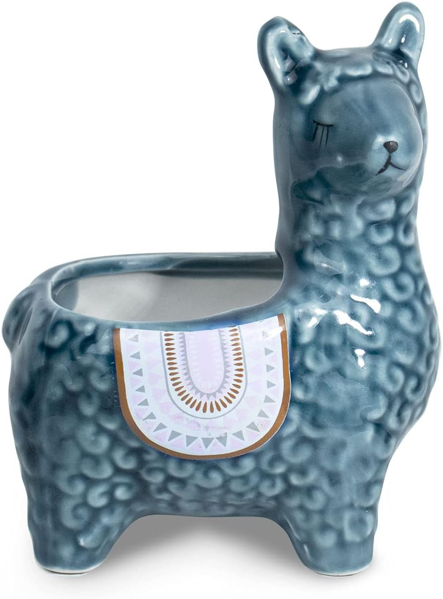 Cute Llama Ceramic Succulent Planter/Plant Pot/Flower Pot/Bonsai Pot, Blue Gray