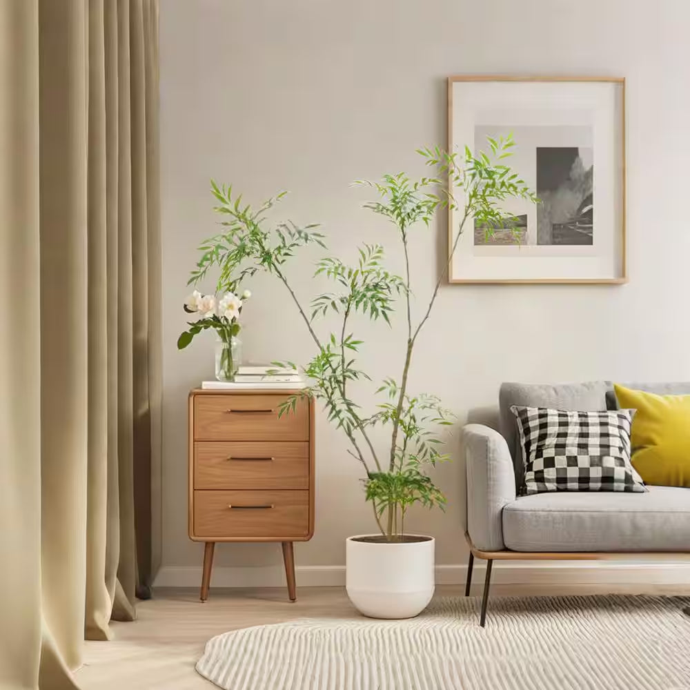 5.9 Ft. Artificial Mahonia Fortunei Tree, Fake Plants with Planter, Faux Floor Plants