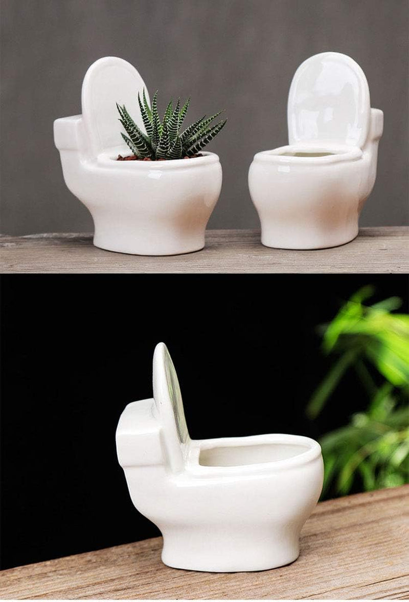Ceramic White Toilet Plant Pot/Bonsai Pot/Flower Pot/Succulent Planter 4.6" Ideal Gifts for Women, Mom or Birthdays