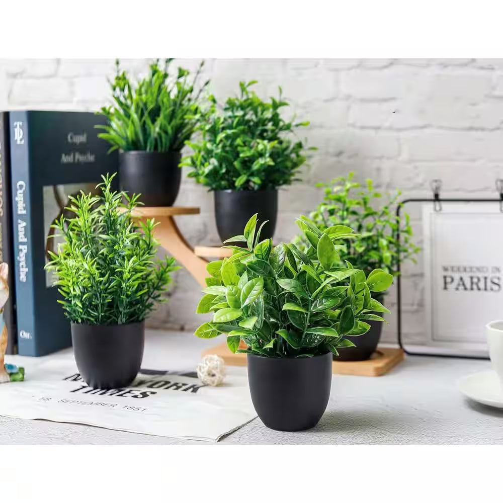 12 Pack Green Artificial Plants Small Faux Plants in Black Pot