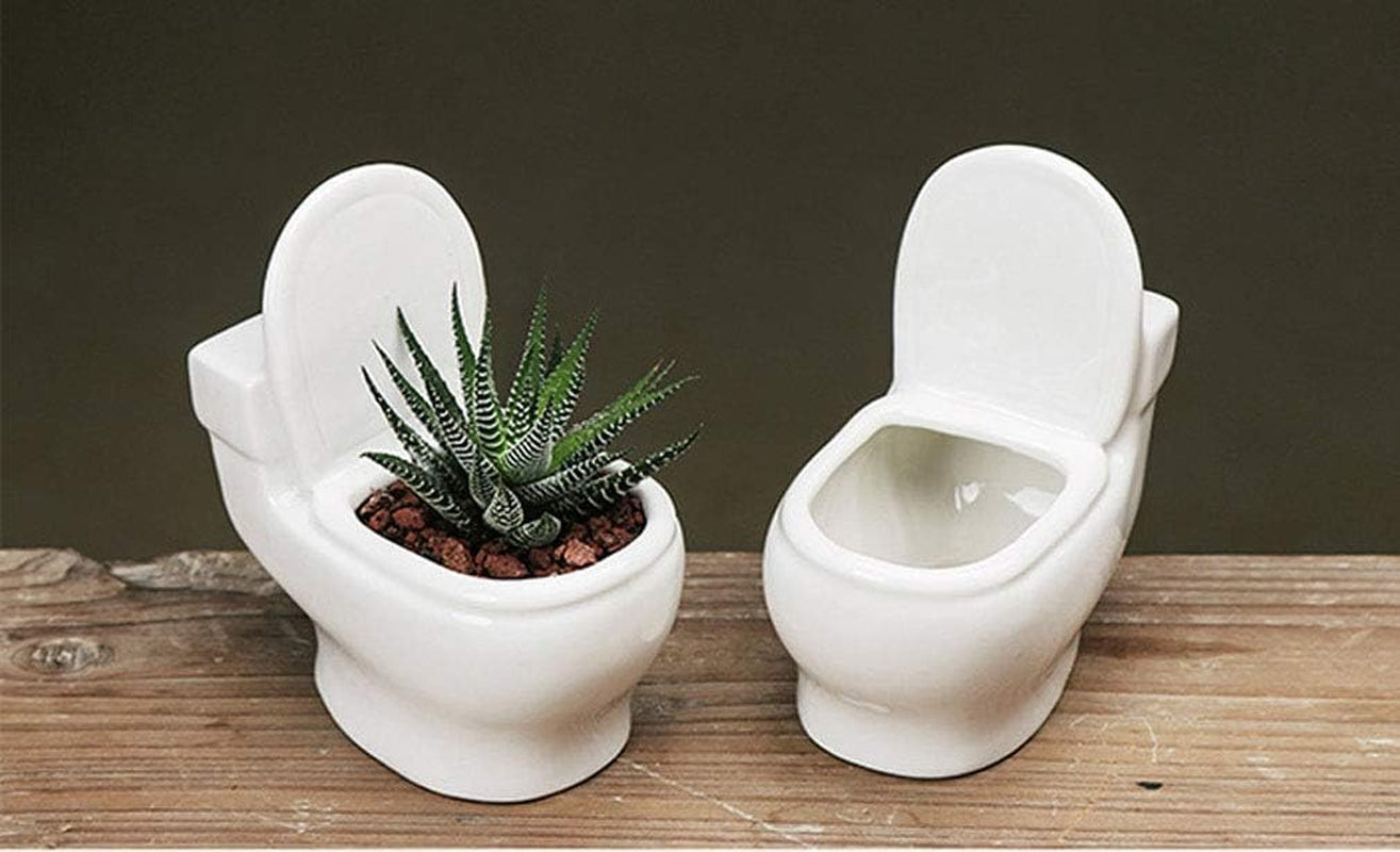 Ceramic White Toilet Plant Pot/Bonsai Pot/Flower Pot/Succulent Planter 4.6" Ideal Gifts for Women, Mom or Birthdays
