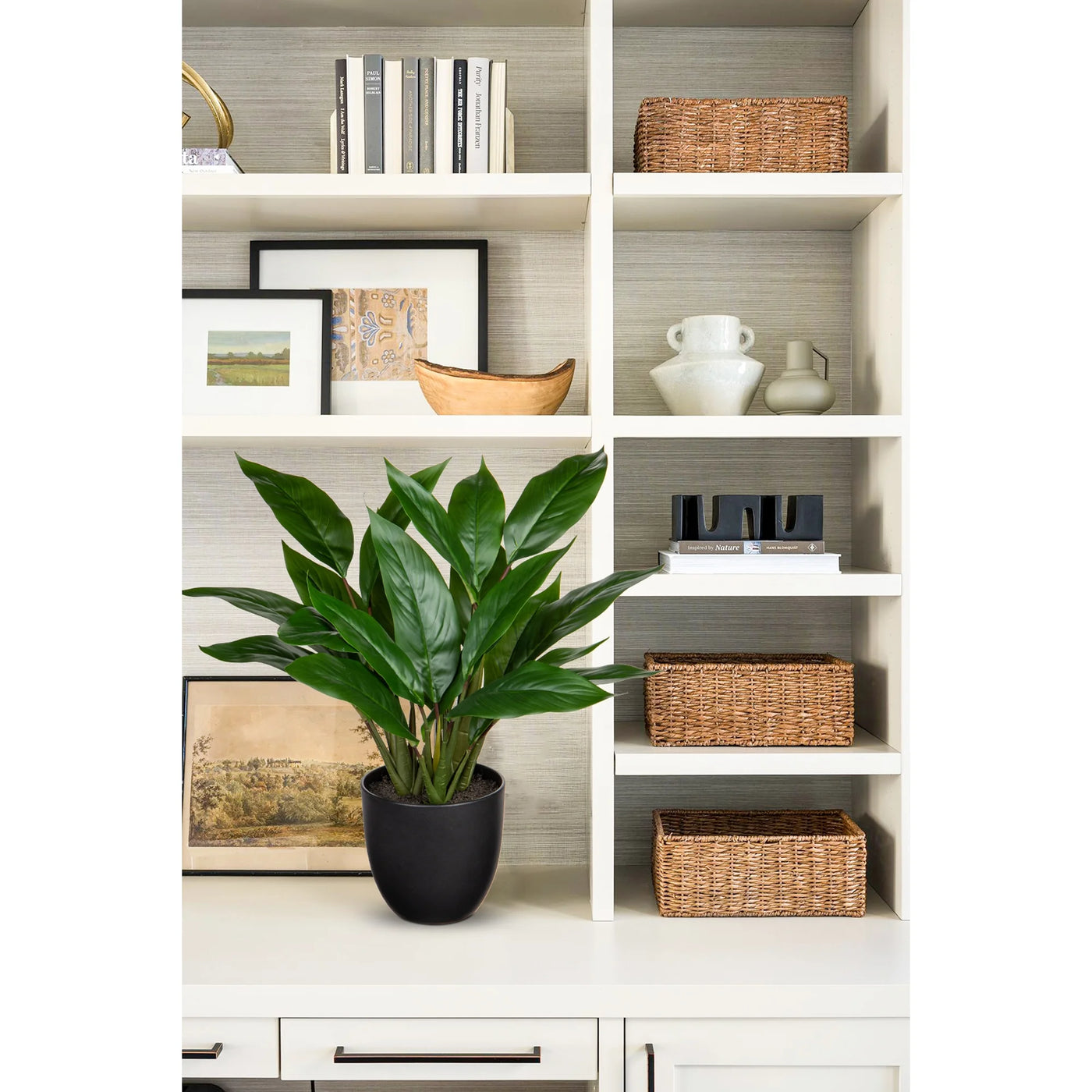 17'' Artificial Potted Plants Fake Greenery Cast Iron Plant Indoor Realistic Faux Plants with Gold Pot Desk Home Decor