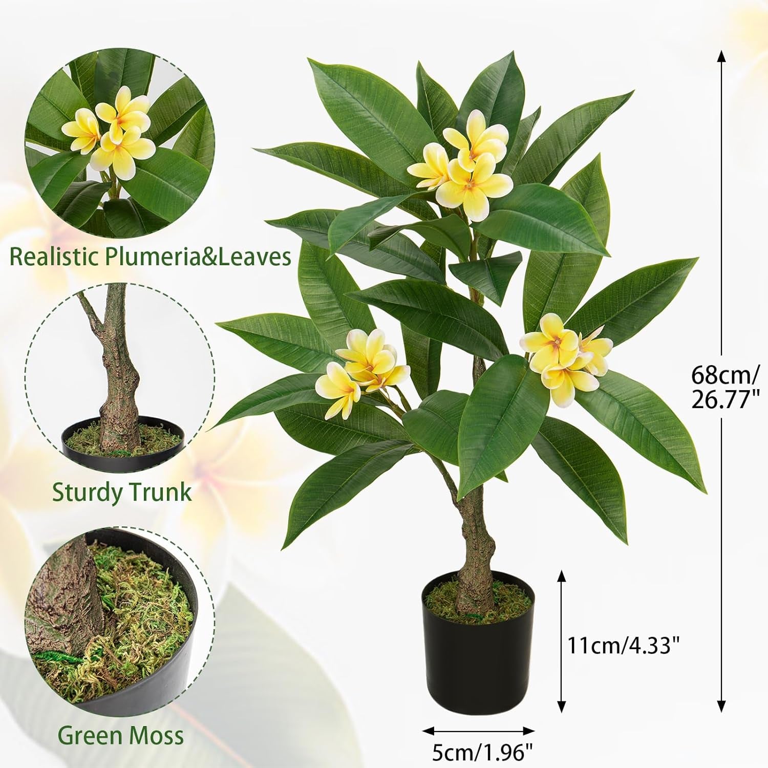 Artificial Plants Indoor 26.77'' Fake Tropical Plumeria Flowers Tree Plants in B