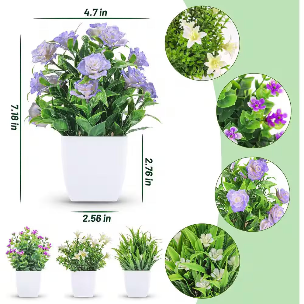 7.18 In. Green Indoor Artificial Fake Plants Mini Faux Plants, 4 Pack