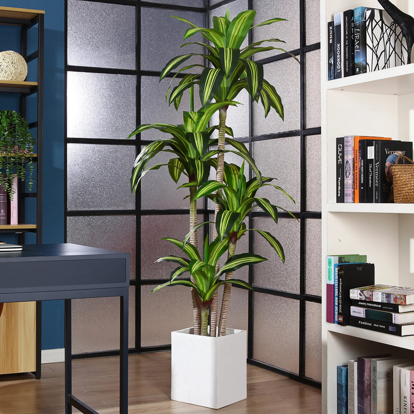Artificial Plants, 6Ft Fake Dracaena Tree in Black Plastic Pot, Faux Plants Indoor Outdoor Decor, Silk Plants for Home Decor Office Porch Patio Perfect Housewarming Gift