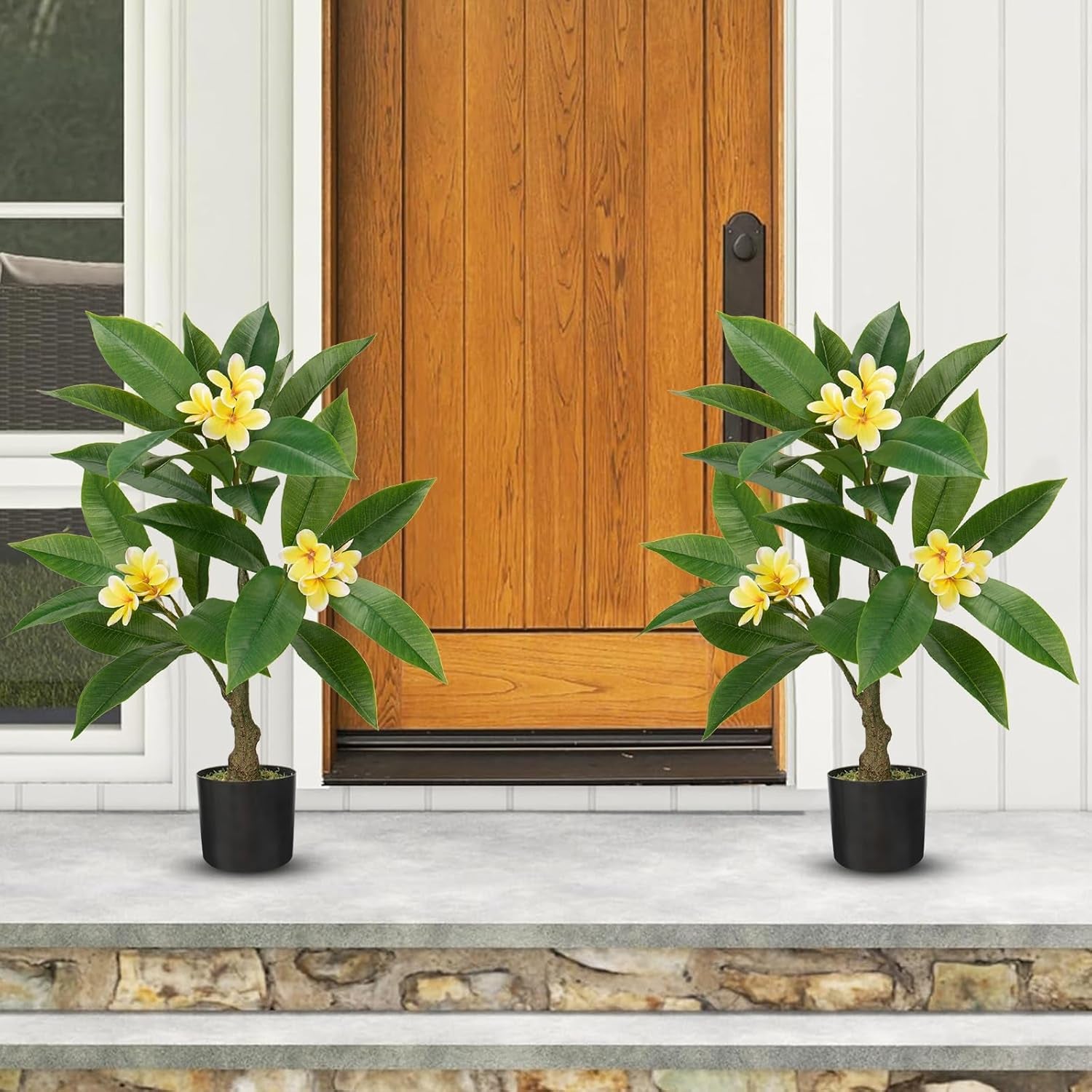 Artificial Plants Indoor 26.77'' Fake Tropical Plumeria Flowers Tree Plants in B