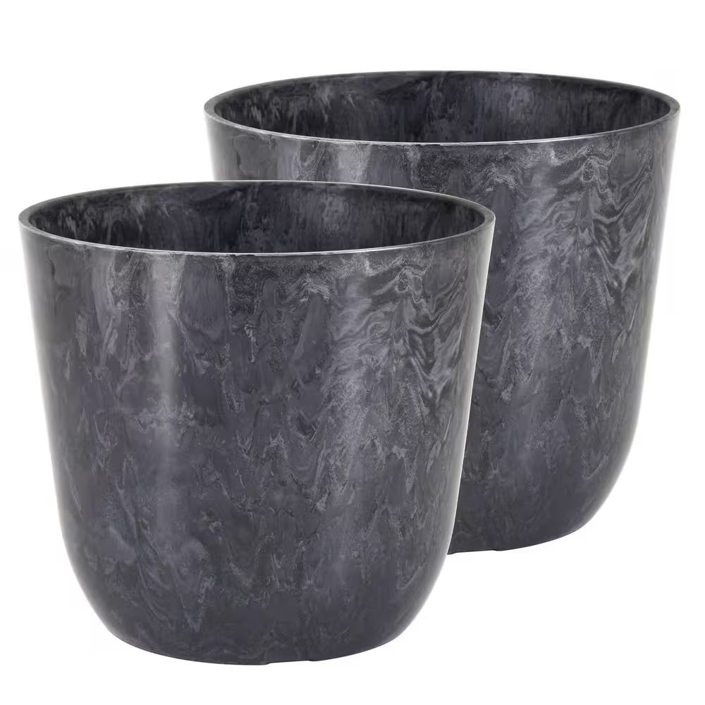 7.5 In. X 6.5 In. Marble Gray Plastic Pot (2-Pack)