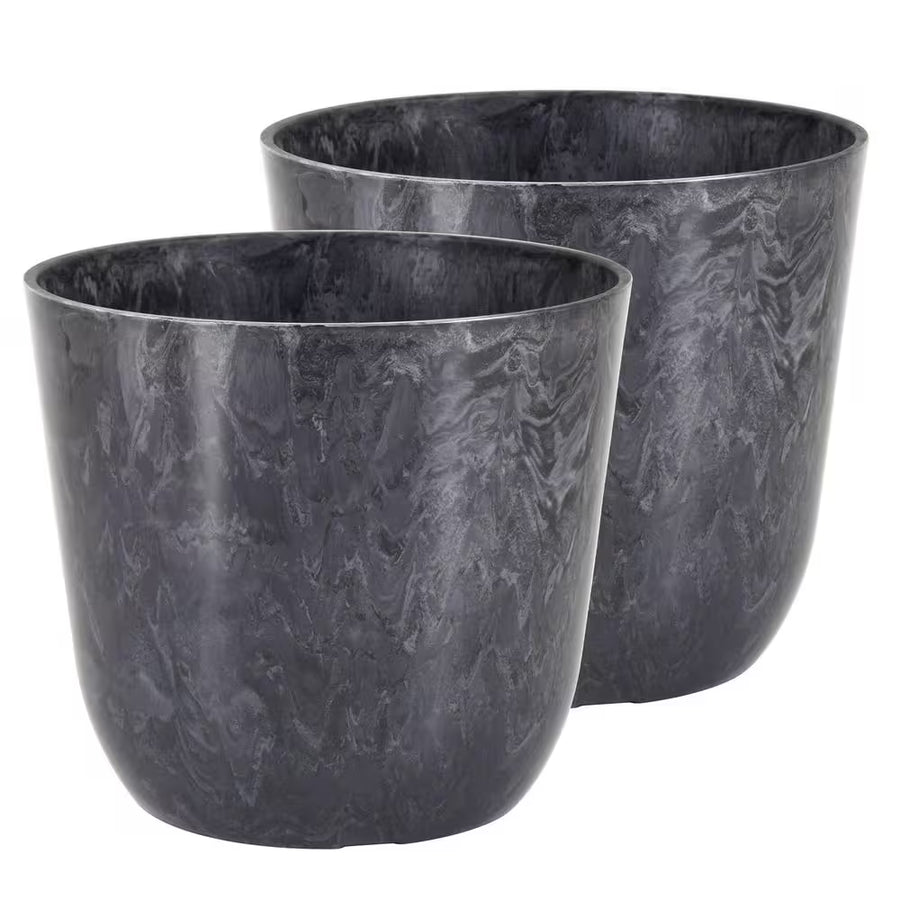 7.5 In. X 6.5 In. Marble Gray Plastic Pot (2-Pack)