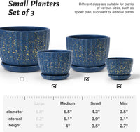 Ceramic Plant Pots with Drainage Holes and Saucers, round Blue Flower Pots for I