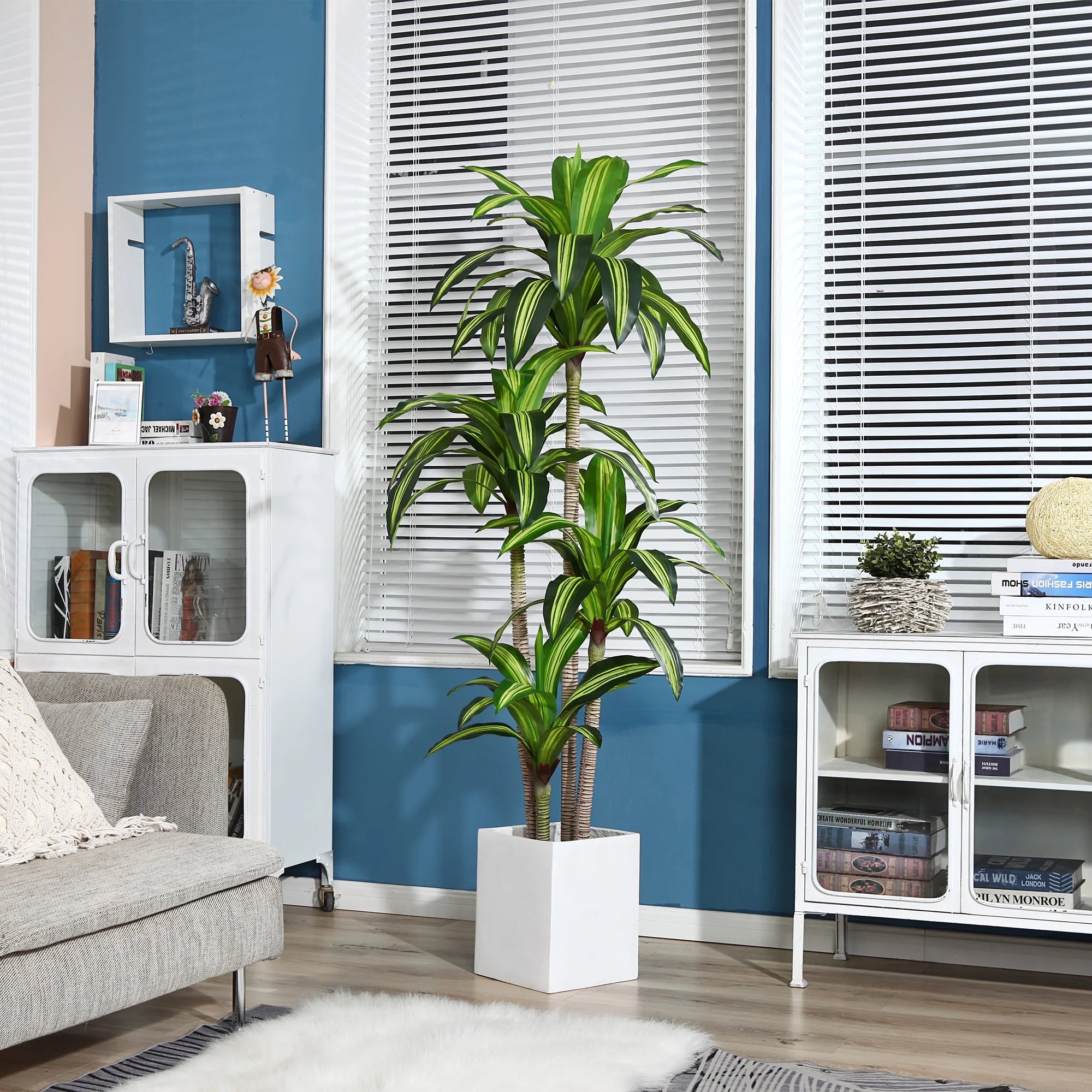 Artificial Plants, 6Ft Fake Dracaena Tree in Black Plastic Pot, Faux Plants Indoor Outdoor Decor, Silk Plants for Home Decor Office Porch Patio Perfect Housewarming Gift