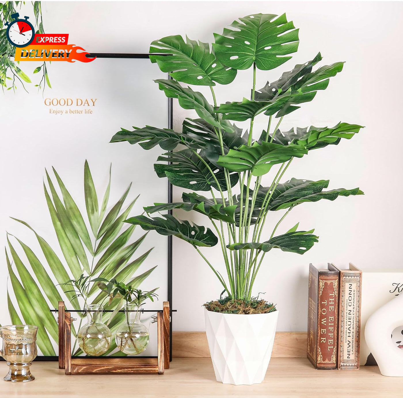 Der Rose 28" Tall Fake Plants Large Artificial Monstera Faux Potted Plants Indoo