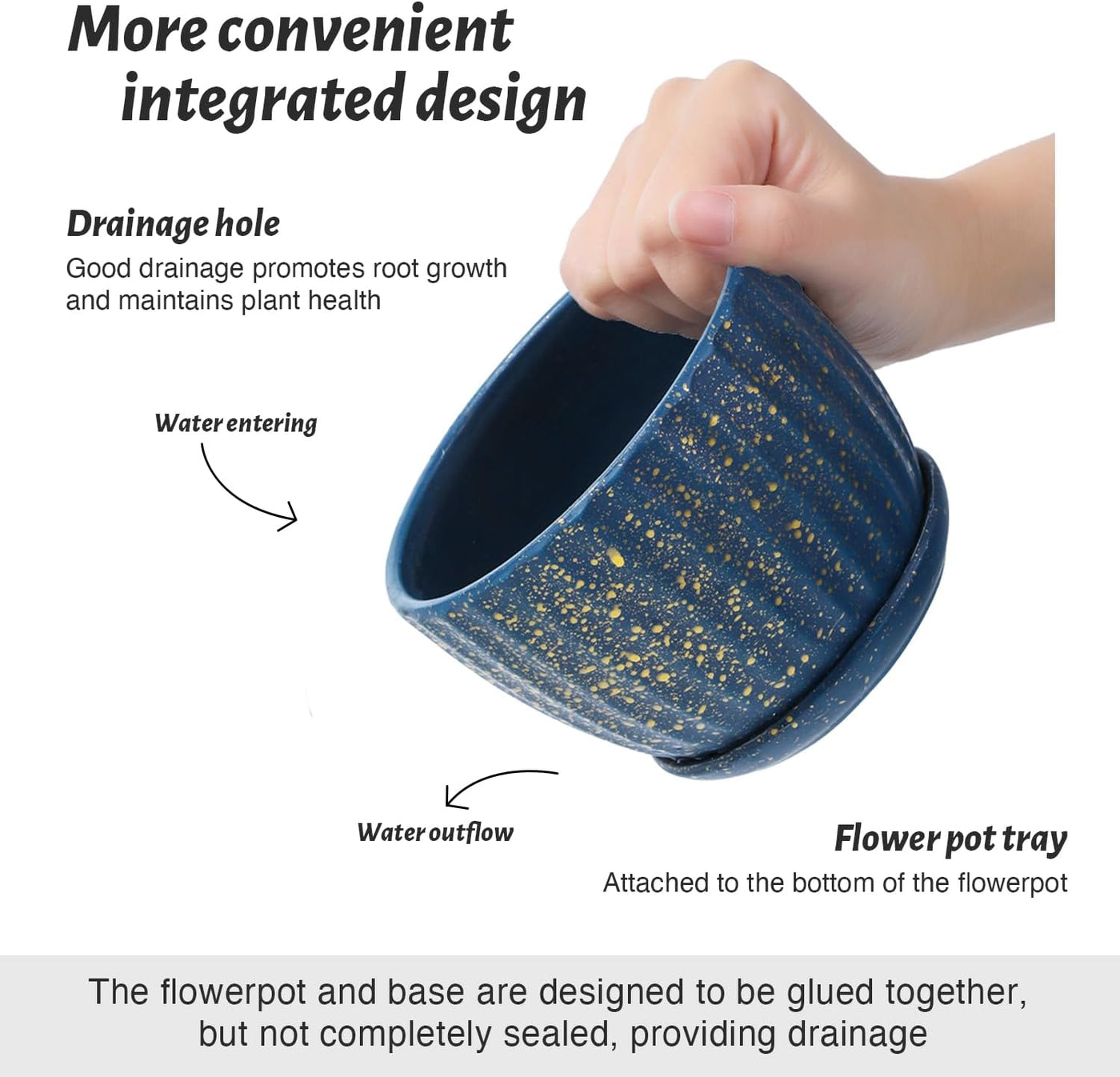 Ceramic Plant Pots with Drainage Holes and Saucers, round Blue Flower Pots for I