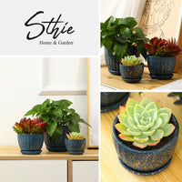 Ceramic Plant Pots with Drainage Holes and Saucers, round Blue Flower Pots for I