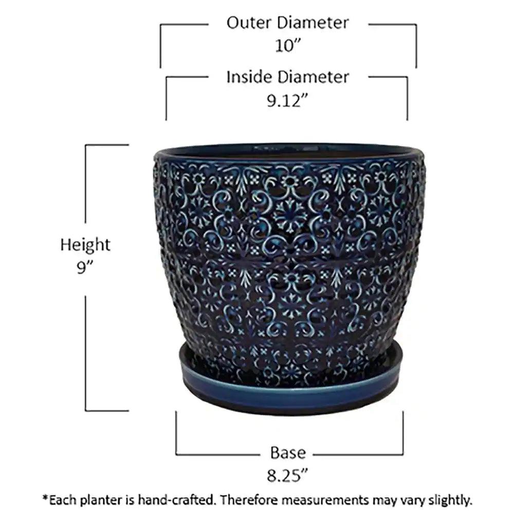 Blue Majesty Mediterranean Bell Ceramic Planter Pot - 10 inch - Bumble Plants