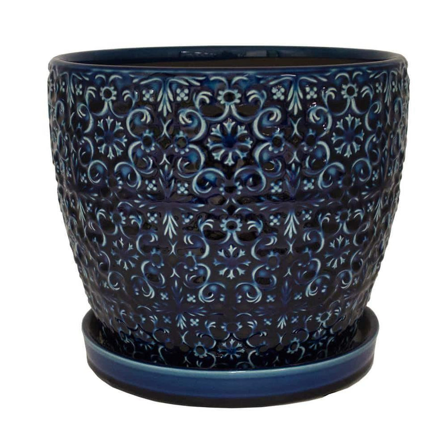 Blue Majesty Mediterranean Bell Ceramic Planter Pot - 10 inch - Bumble Plants