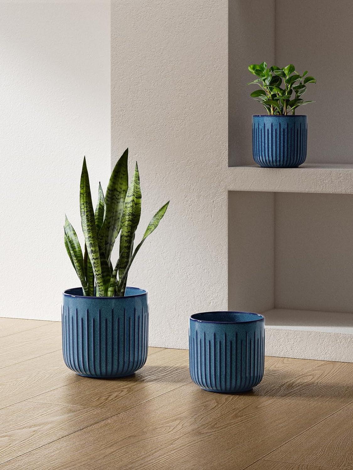 Blue Marine Trio Planters (set of 3) - 8.3+6.9+5.7 Inch - Bumble Plants